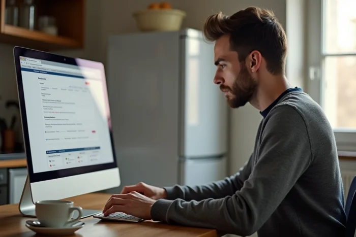 Homme consultant le site du PIA Grenoble depuis son domicile pour réaliser une connexion sécurisée pas à pas