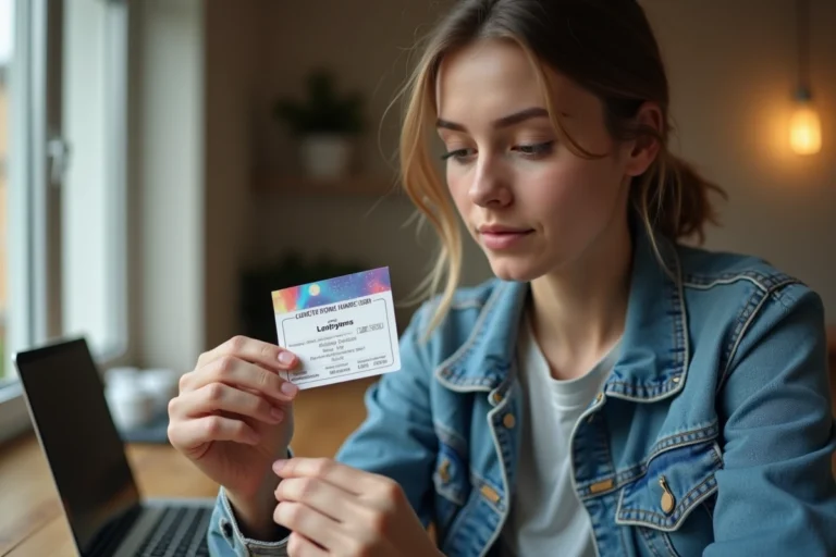 Jeune femme inspectant un billet du festival Vieilles Charrues pour vérifier son authenticité en examinant les éléments de sécurité holographiques